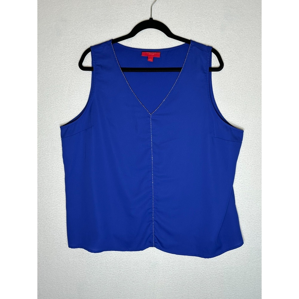 Jennifer Lopez Blue V Neck Blouse Womens Size XXL Sleeveless Shell Top